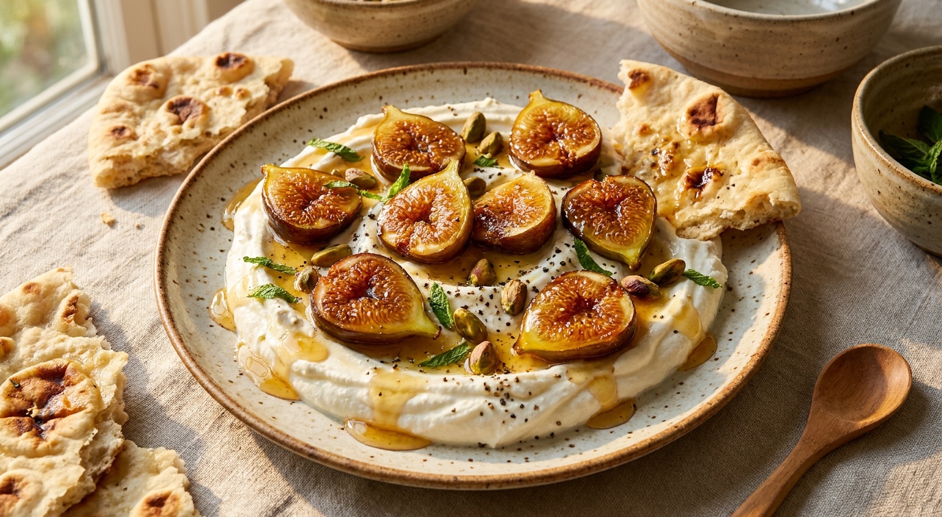 Whipped feta with roasted figs